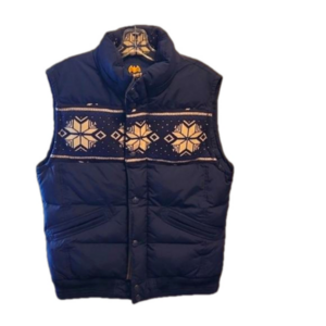 Plory Pride & Glory blue down puffer vest with knit snowflakes trim sz M